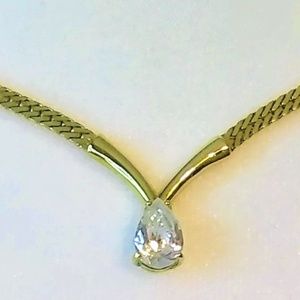 16" Long Vintage Crystal Tear Drop Necklace